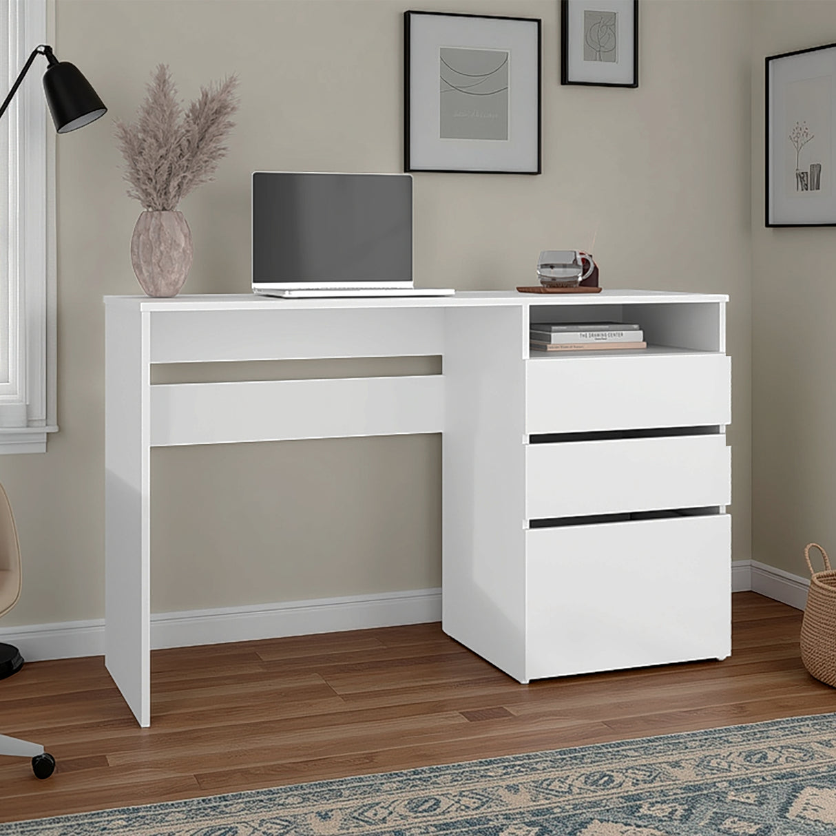 Escritorio Dublin Blanco 120.5x75.1cm con Tres Cajones - ESCRITORIOS | Bylmo