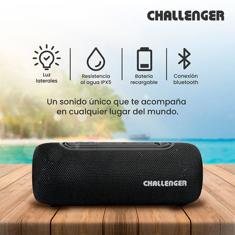 Parlante Portátil Challenger Negro y Azul 9.2x9.2cm Portatil con Conexión Bluetooth - PARLANTES | Bylmo