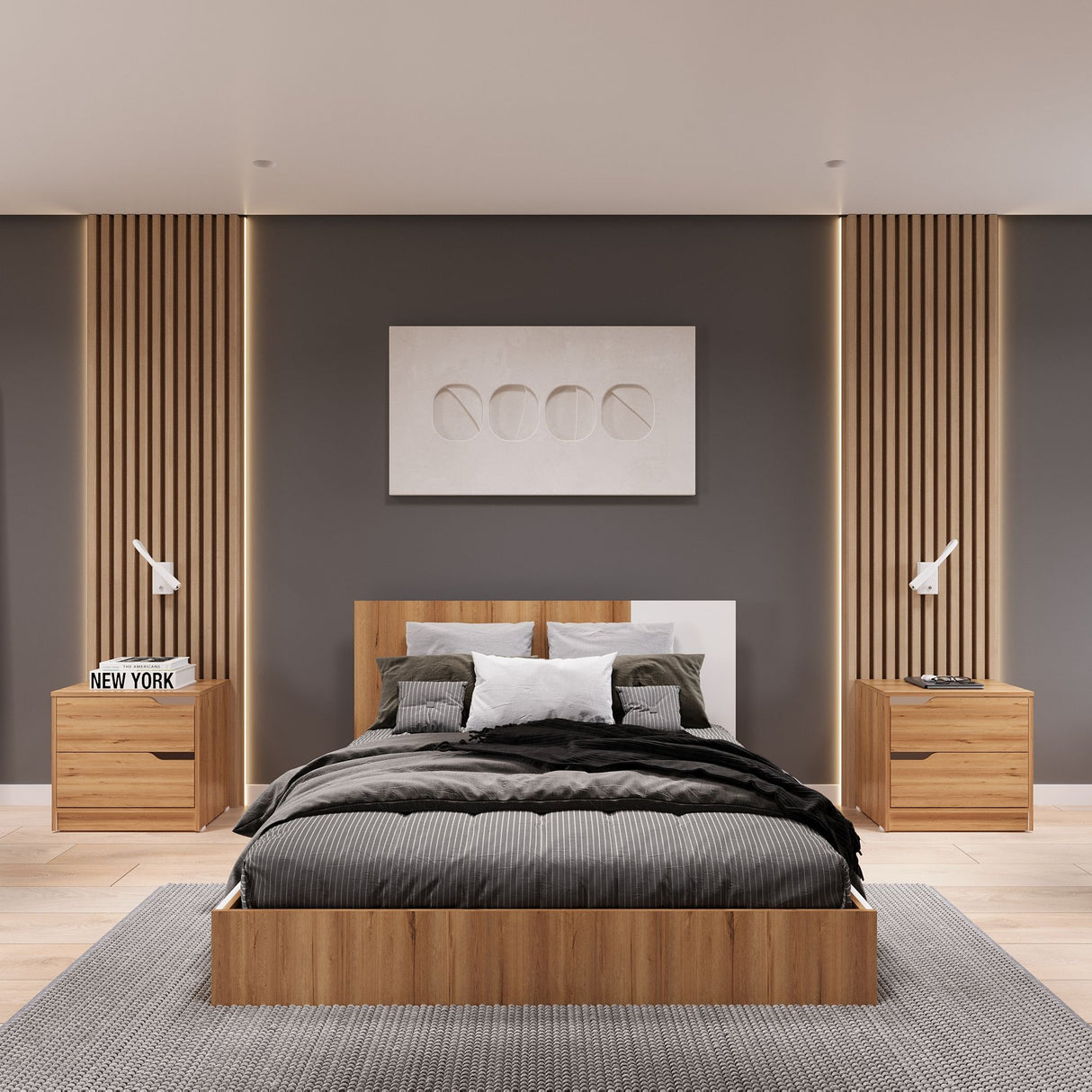 Base Cama Florencia Duna y Blanco 146x81cm para Cama Doble 140 X 200 Cm con Cabecero - CAMAS | Bylmo