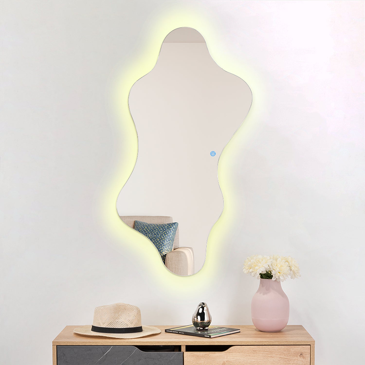 Espejo de Pared Dominic 50x100cm Asimetrico Flotado sin Marco con Luz Led Touch - ESPEJOS DE PARED | Bylmo