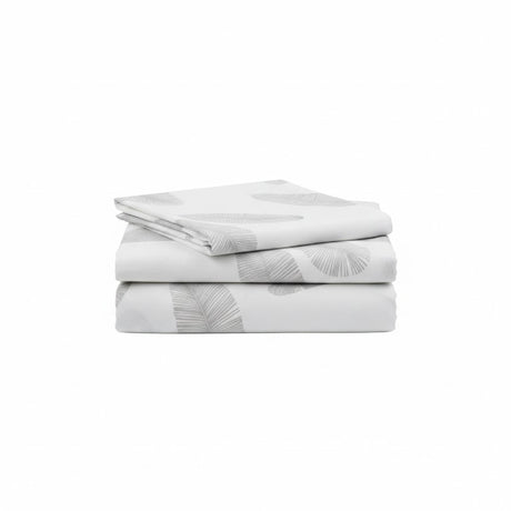 Juego de Sabanas Leaf Gray Blanco para colchón Doble 140 X 190 Cm 200 Hilos Con Elastico - SABANAS | Bylmo