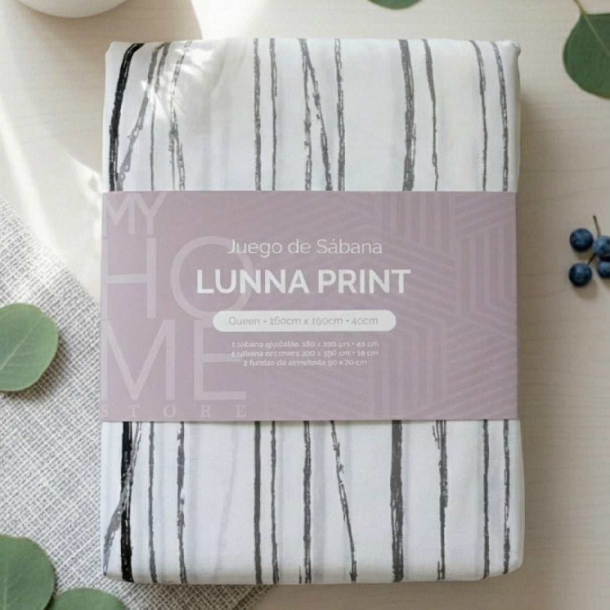Juego de Sabanas Lunna Print Blanco para colchón Semidoble 120 X 190 Cm 200 Hilos Con Elastico - SABANAS | Bylmo