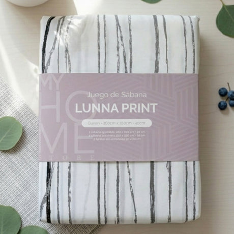 Juego de Sabanas Lunna Print Blanco para colchón Semidoble 120 X 190 Cm 200 Hilos Con Elastico - SABANAS | Bylmo