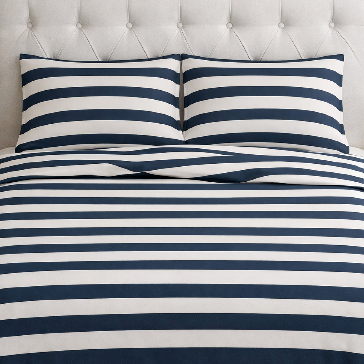 Juego de Sabanas Navy Print Blanco para colchón Sencillo 100 X 190 Cm 200 Hilos Con Elastico - SABANAS | Bylmo