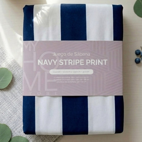 Juego de Sabanas Navy Print Blanco para colchón Semidoble 120 X 190 Cm 200 Hilos Con Elastico - SABANAS | Bylmo
