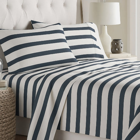 Juego de Sabanas Navy Print Blanco para colchón King 200 X 200 Cm 200 Hilos Con Elastico - SABANAS | Bylmo