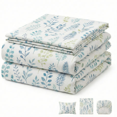 Juego de Sabanas Botanic Print Blanco para colchón Sencillo 100 X 190 Cm 200 Hilos Con Elastico - SABANAS | Bylmo