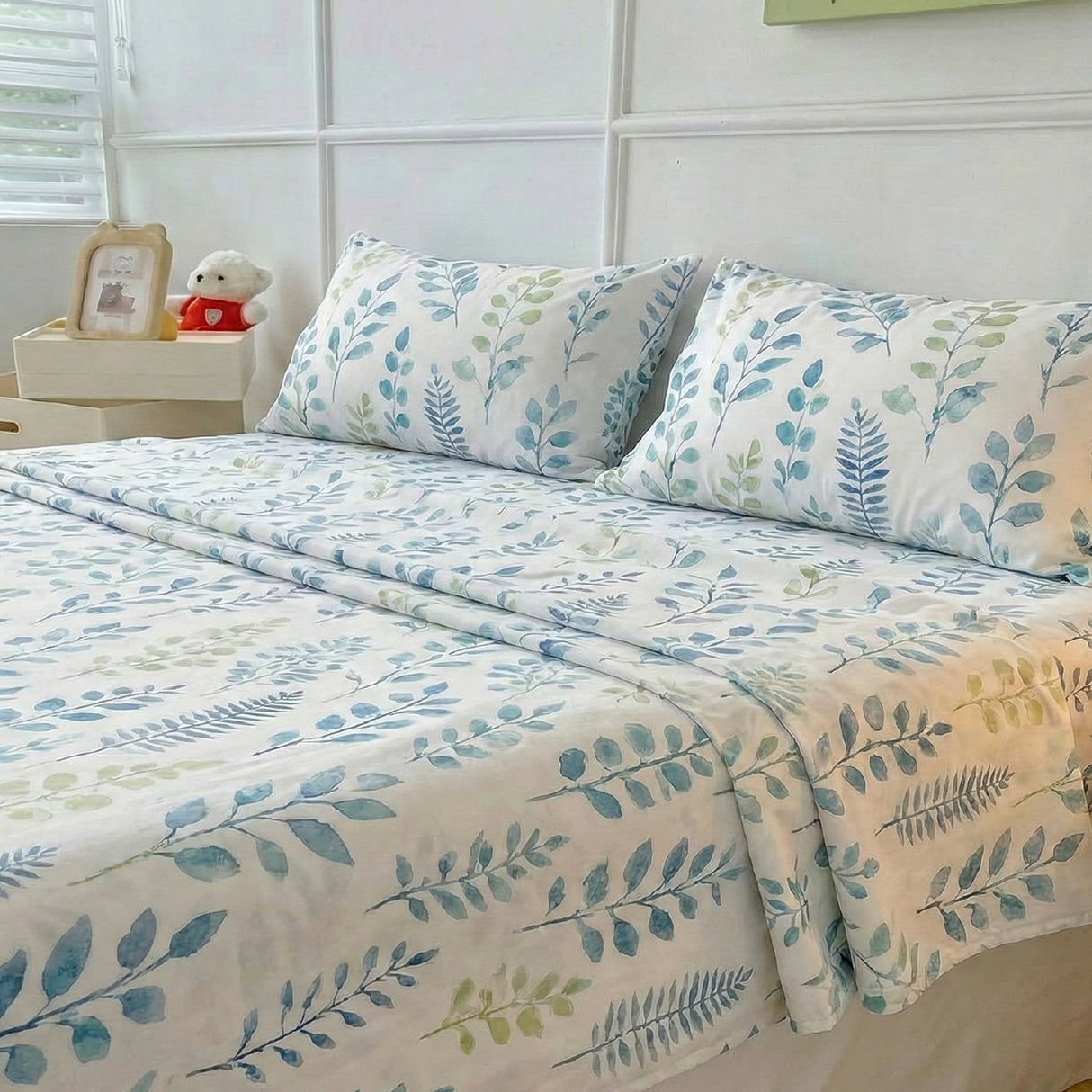 Juego de Sabanas Botanic Print Blanco para colchón Doble 140 X 190 Cm 200 Hilos Con Elastico - SABANAS | Bylmo