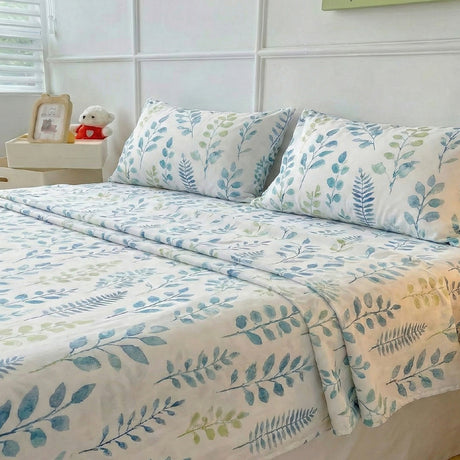 Juego de Sabanas Botanic Print Blanco para colchón Queen 160 X 190 Cm 200 Hilos Con Elastico - SABANAS | Bylmo