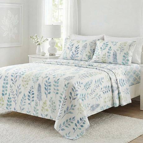 Juego de Sabanas Botanic Print Blanco para colchón Queen 160 X 190 Cm 200 Hilos Con Elastico - SABANAS | Bylmo