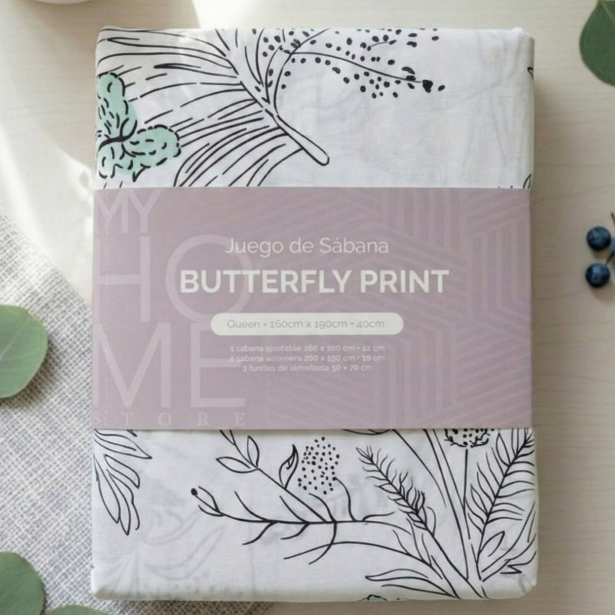 Juego de Sabanas Butterfly Print Blanco para colchón Sencillo 100 X 190 Cm 200 Hilos Con Elastico - SABANAS | Bylmo