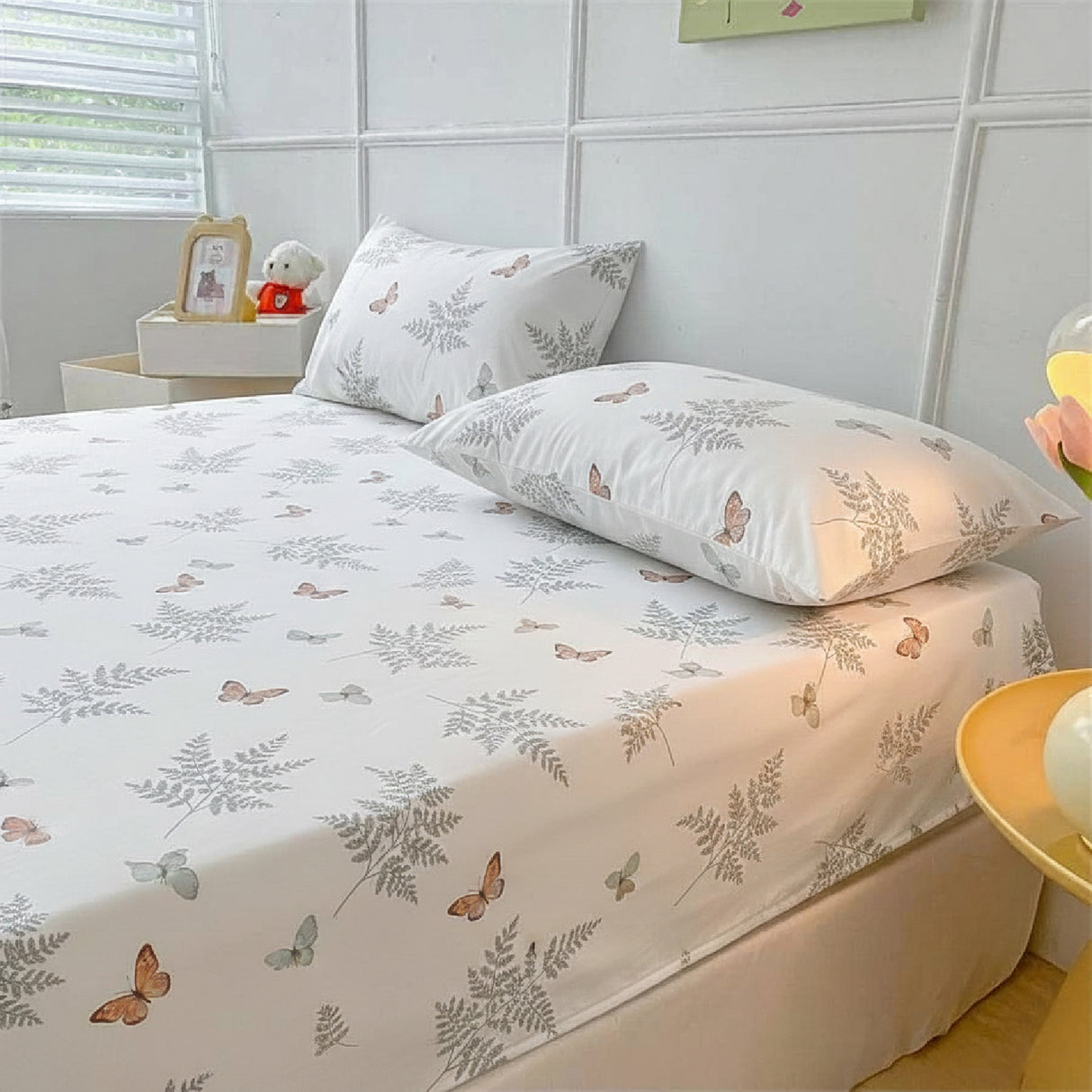 Juego de Sabanas Butterfly Print Blanco para colchón Semidoble 120 X 190 Cm 200 Hilos Con Elastico - SABANAS | Bylmo