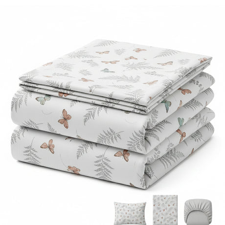 Juego de Sabanas Butterfly Print Blanco para colchón Doble 140 X 190 Cm 200 Hilos Con Elastico - SABANAS | Bylmo