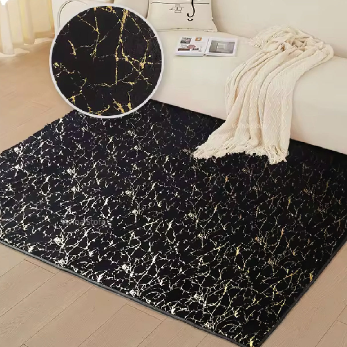 Tapete de Sala Gold Negro 150x200cm Rectangular Muy Suave Pet Friendly - TAPETES Y ALFOMBRAS | Bylmo