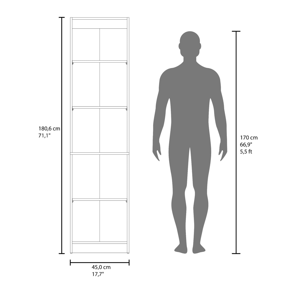 Estantería Home M5 Wengue 45x180.6cm Rectangular con Tres Entrepaños y Dos Puertas - BIBLIOTECAS Y ESTANTERIAS | Bylmo