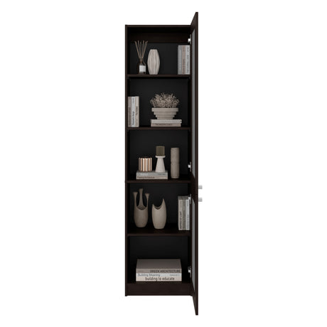 Estantería Home M6 Nogal y Negro 45x180.6cm Rectangular con Tres Entrepaños y Dos Puertas con Vidrio - BIBLIOTECAS Y ESTANTERIAS | Bylmo