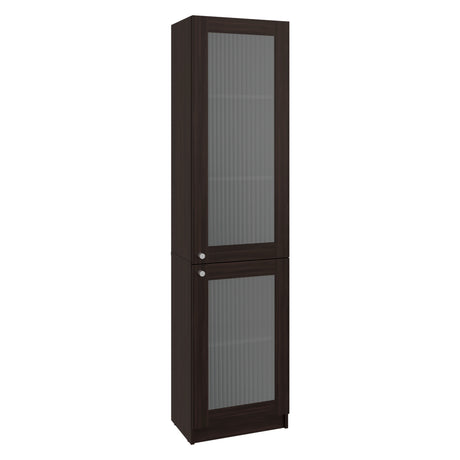 Estantería Home M6 Nogal y Negro 45x180.6cm Rectangular con Tres Entrepaños y Dos Puertas con Vidrio - BIBLIOTECAS Y ESTANTERIAS | Bylmo