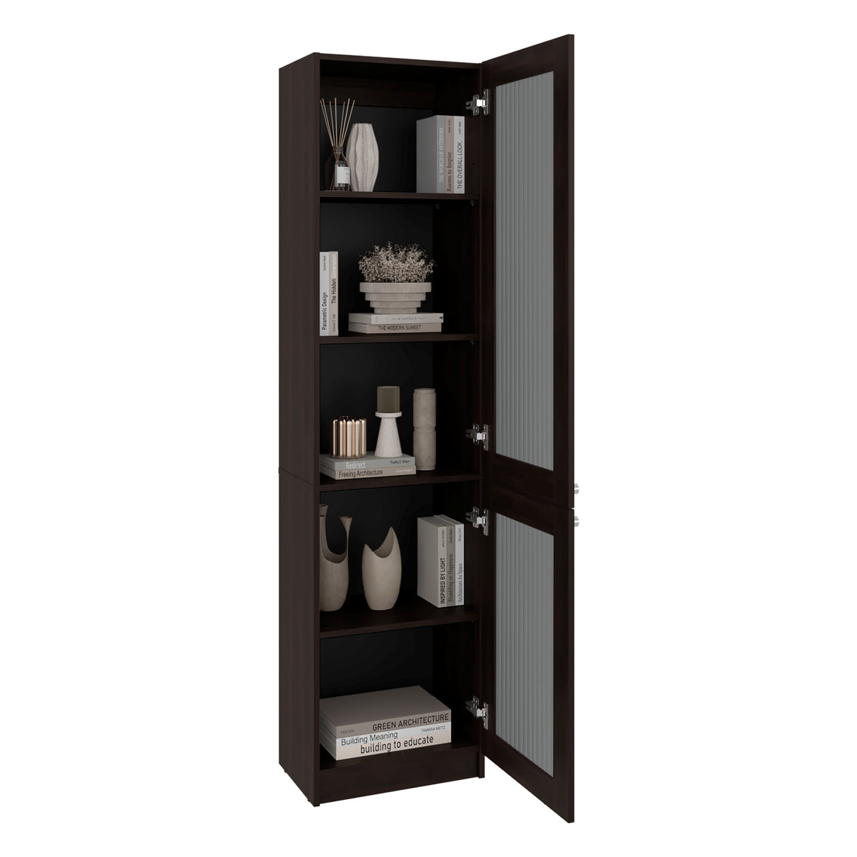 Estantería Home M6 Nogal y Negro 45x180.6cm Rectangular con Tres Entrepaños y Dos Puertas con Vidrio - BIBLIOTECAS Y ESTANTERIAS | Bylmo
