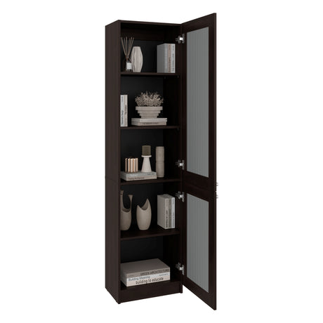 Estantería Home M6 Nogal y Negro 45x180.6cm Rectangular con Tres Entrepaños y Dos Puertas con Vidrio - BIBLIOTECAS Y ESTANTERIAS | Bylmo
