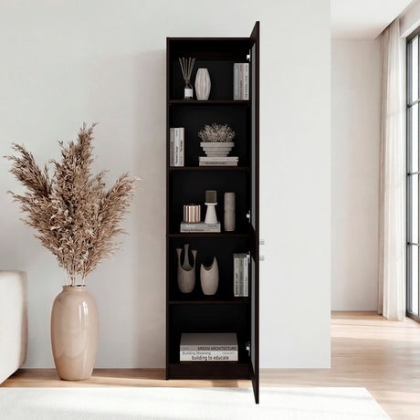 Estantería Home M6 Nogal y Negro 45x180.6cm Rectangular con Tres Entrepaños y Dos Puertas con Vidrio - BIBLIOTECAS Y ESTANTERIAS | Bylmo