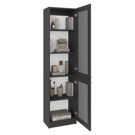 Estantería Home M6 Plomo y Blanco 45x180.6cm Rectangular con Tres Entrepaños y Dos Puertas con Vidrio - BIBLIOTECAS Y ESTANTERIAS | Bylmo