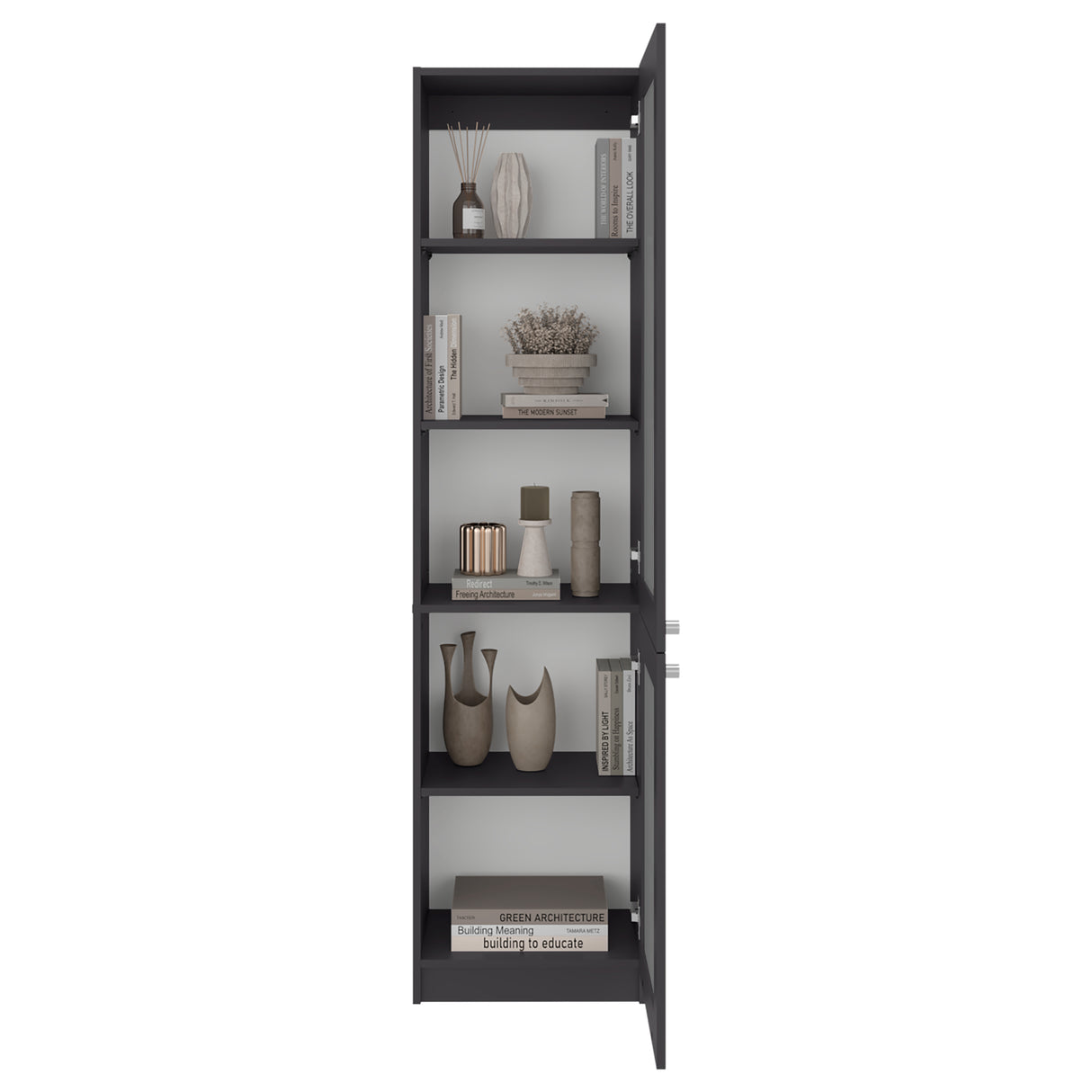 Estantería Home M6 Plomo y Blanco 45x180.6cm Rectangular con Tres Entrepaños y Dos Puertas con Vidrio - BIBLIOTECAS Y ESTANTERIAS | Bylmo