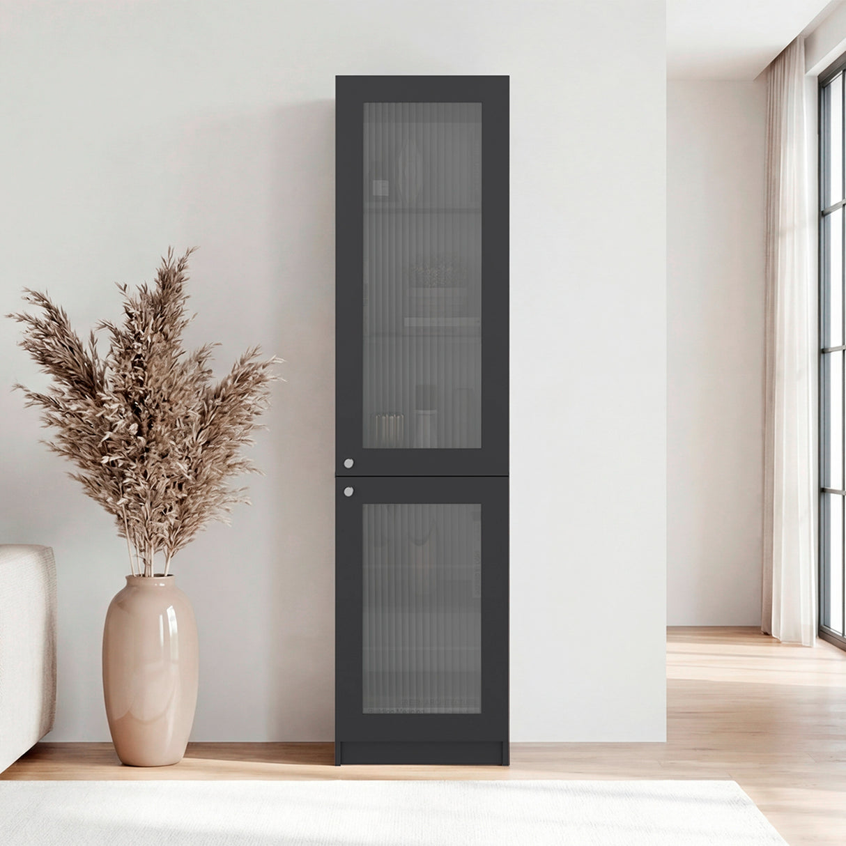 Estantería Home M6 Plomo y Blanco 45x180.6cm Rectangular con Tres Entrepaños y Dos Puertas con Vidrio - BIBLIOTECAS Y ESTANTERIAS | Bylmo