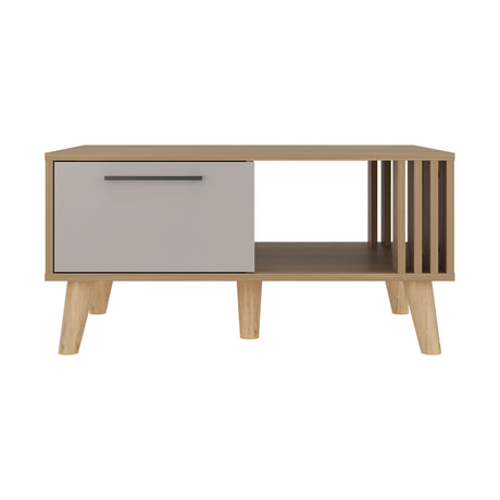 Mesa de Centro Vance Capri y Fresno Europeo 80x40cm Rectangular con Patas y Compartimiento - MESAS DE CENTRO | Bylmo