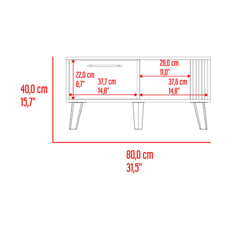 Mesa de Centro Vance Capri y Fresno Europeo 80x40cm Rectangular con Patas y Compartimiento - MESAS DE CENTRO | Bylmo