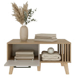 Mesa de Centro Vance Capri y Fresno Europeo 80x40cm Rectangular con Patas y Compartimiento - MESAS DE CENTRO | Bylmo