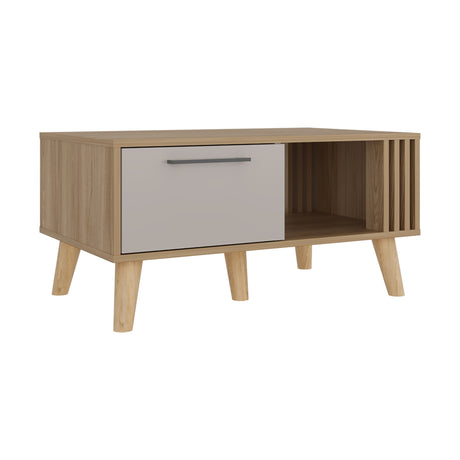 Mesa de Centro Vance Capri y Fresno Europeo 80x40cm Rectangular con Patas y Compartimiento - MESAS DE CENTRO | Bylmo