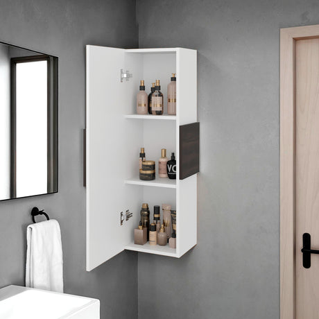 Gabinete de Baño Vanguard Blanco y Nogal 32x97.5cm Rectangular con Dos Entrepaños y Una Puerta - GABINETES DE BANHO | Bylmo