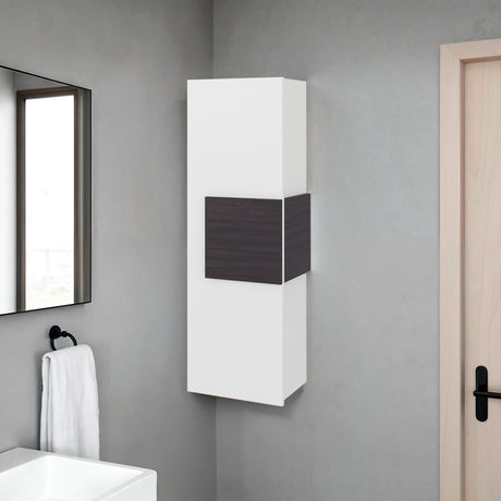 Gabinete de Baño Vanguard Blanco y Wengue 32x97.5cm Rectangular con Dos Entrepaños y Una Puerta - GABINETES DE BANHO | Bylmo