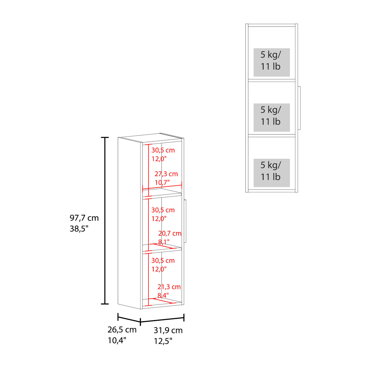 Gabinete de Baño Vanguard Blanco y Wengue 32x97.5cm Rectangular con Dos Entrepaños y Una Puerta - GABINETES DE BANHO | Bylmo