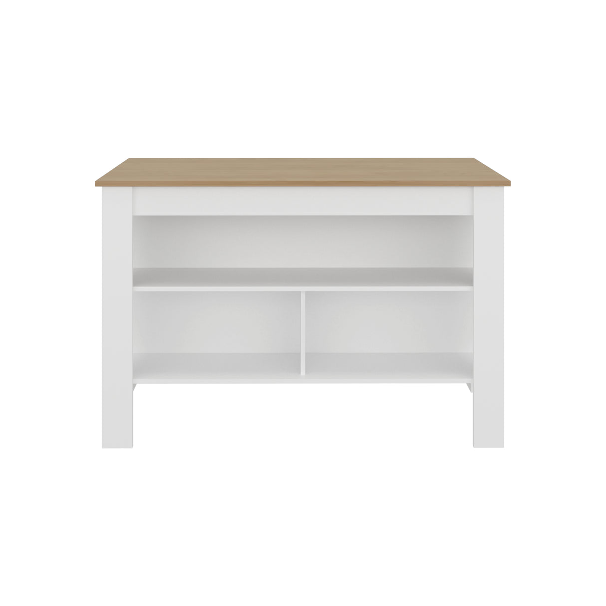 Isla de Cocina Cala Blanco y Fresno 138.3x90cm Con Tres Compartimientos y Un Entrepaño - BARRAS Y MUEBLES AUXILIARES | Bylmo