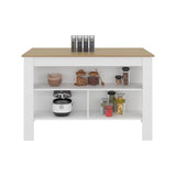 Isla de Cocina Cala Blanco y Fresno 138.3x90cm Con Tres Compartimientos y Un Entrepaño - BARRAS Y MUEBLES AUXILIARES | Bylmo