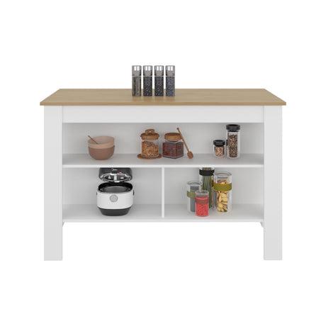 Isla de Cocina Cala Blanco y Fresno 138.3x90cm Con Tres Compartimientos y Un Entrepaño - BARRAS Y MUEBLES AUXILIARES | Bylmo