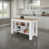 Isla de Cocina Cala Blanco y Fresno 138.3x90cm Con Tres Compartimientos y Un Entrepaño - BARRAS Y MUEBLES AUXILIARES | Bylmo