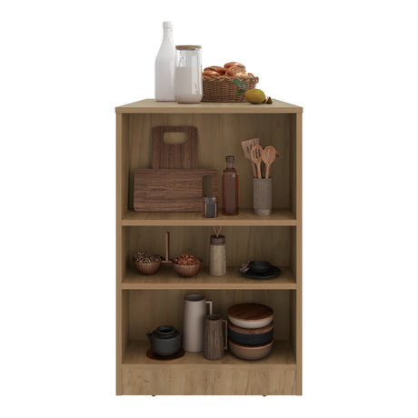 Isla de Cocina Portree Fresno 92x91.3cm Con Tres Compartimientos y Dos Entrepaños - BARRAS Y MUEBLES AUXILIARES | Bylmo