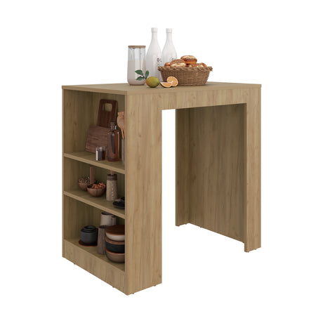 Isla de Cocina Portree Fresno 92x91.3cm Con Tres Compartimientos y Dos Entrepaños - BARRAS Y MUEBLES AUXILIARES | Bylmo