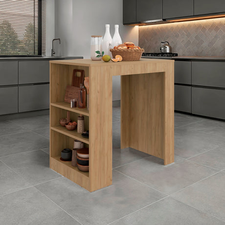 Isla de Cocina Portree Fresno 92x91.3cm Con Tres Compartimientos y Dos Entrepaños - BARRAS Y MUEBLES AUXILIARES | Bylmo
