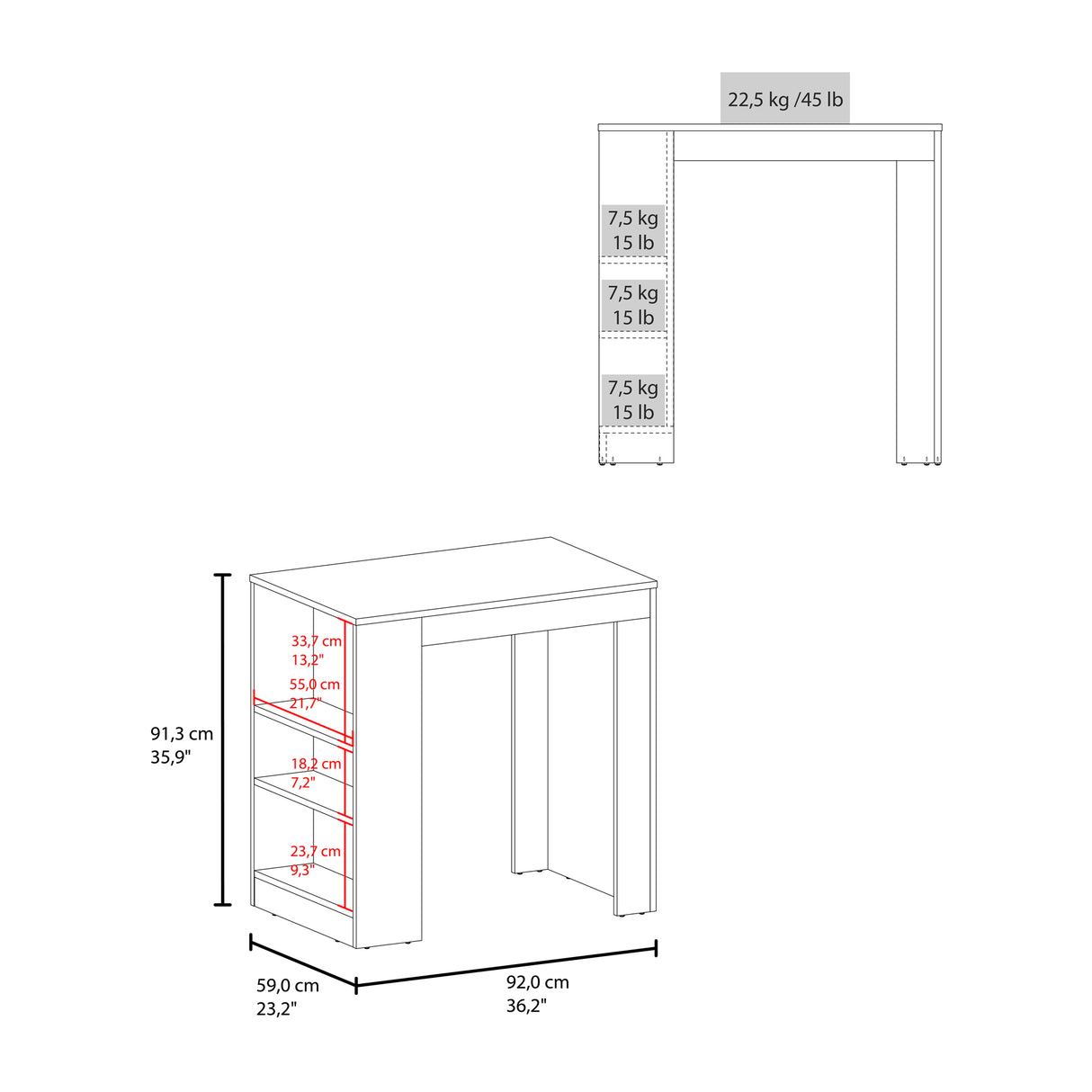 Isla de Cocina Portree Fresno 92x91.3cm Con Tres Compartimientos y Dos Entrepaños - BARRAS Y MUEBLES AUXILIARES | Bylmo