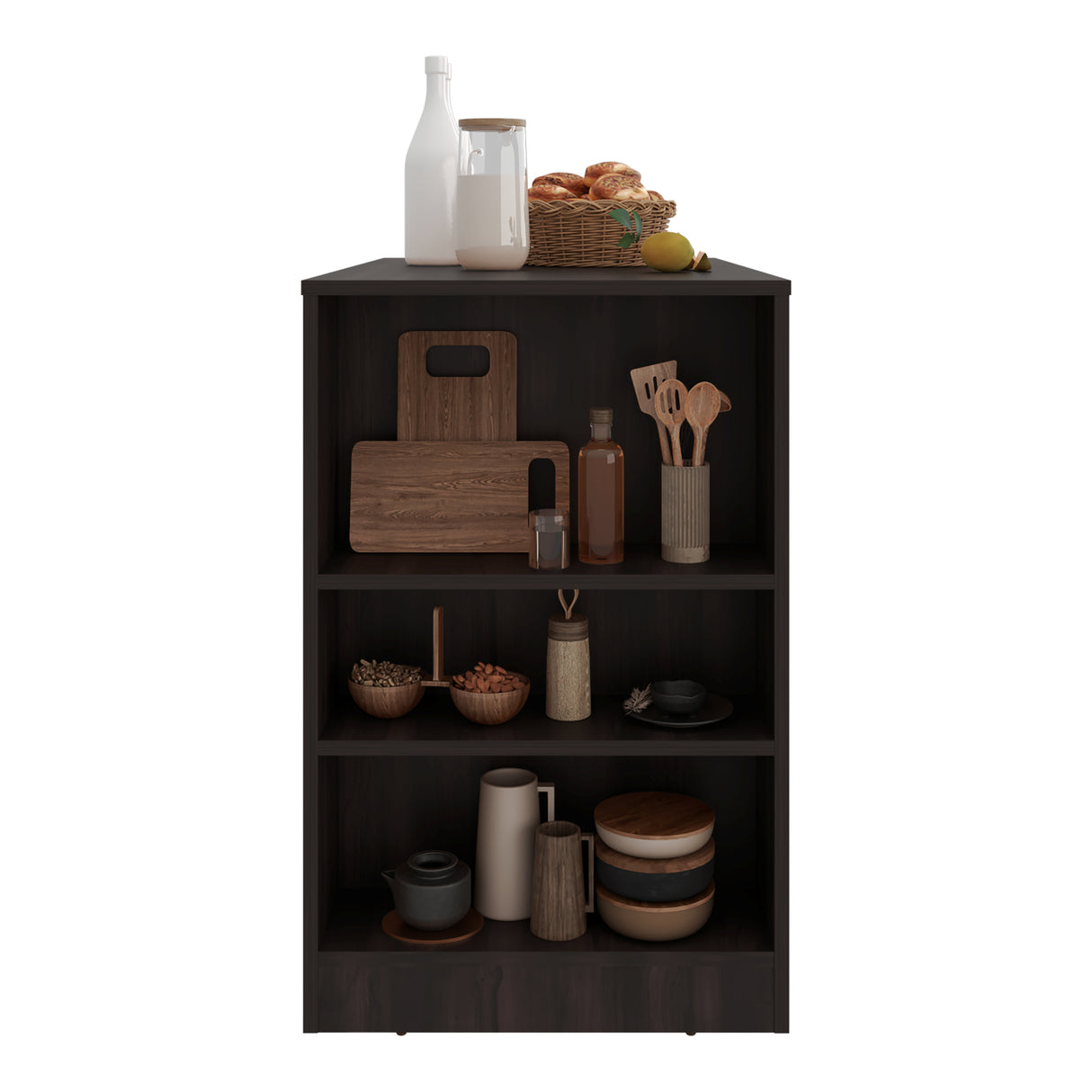 Isla de Cocina Portree Nogal 92x91.3cm Con Tres Compartimientos y Dos Entrepaños - BARRAS Y MUEBLES AUXILIARES | Bylmo