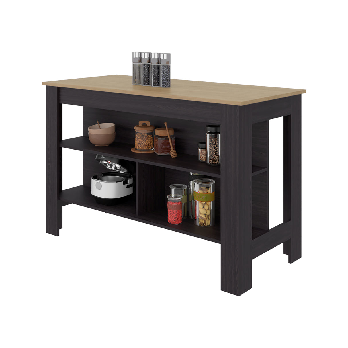 Isla de Cocina Cala Wengue y Fresno 138.3x90cm Con Tres Compartimientos y Un Entrepaño - BARRAS Y MUEBLES AUXILIARES | Bylmo