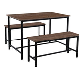 Juego de Comedor Retro Marrón 110x75cm Rectangular de Seis Puestos con Dos Bancos - COMEDORES | Bylmo