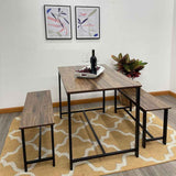 Juego de Comedor Retro Marrón 110x75cm Rectangular de Seis Puestos con Dos Bancos - COMEDORES | Bylmo