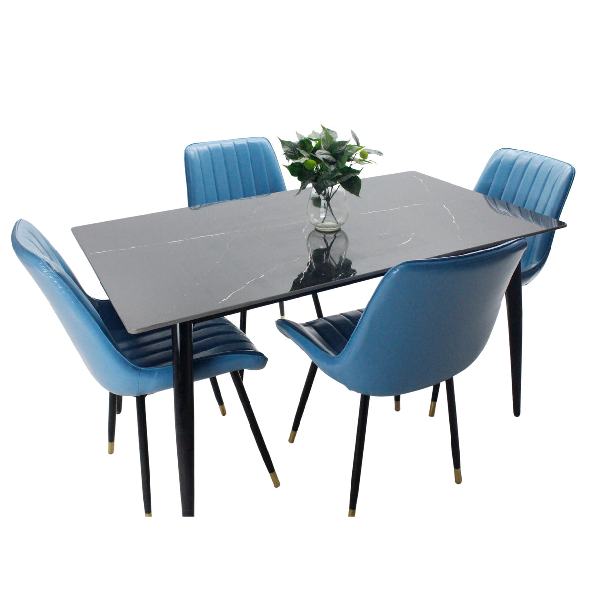 Juego de Comedor Genova Negro 140x75cm Rectangular de Cuatro Puestos con Cuatro Sillas