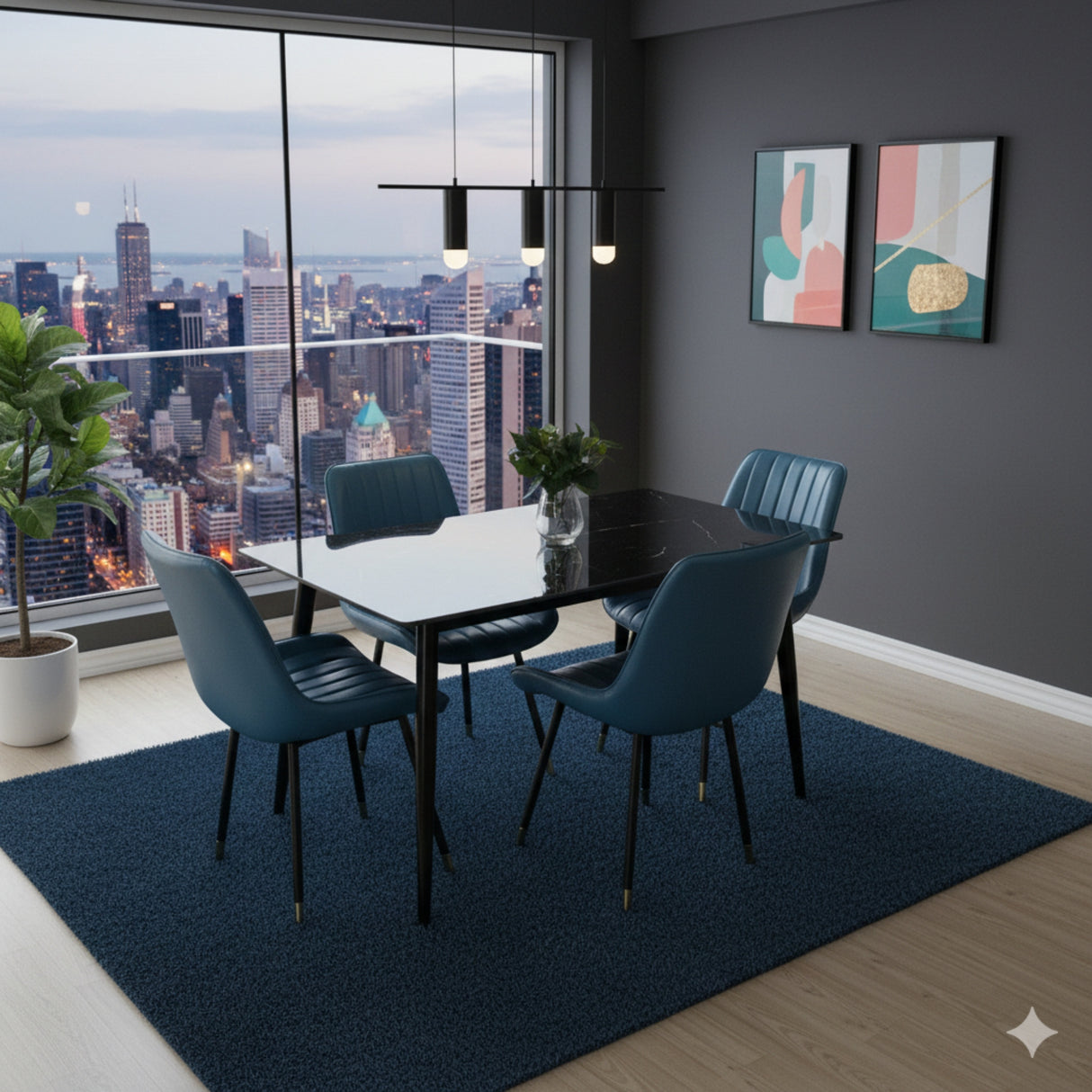 Juego de Comedor Genova Negro 140x75cm Rectangular de Cuatro Puestos con Cuatro Sillas - COMEDORES | Bylmo