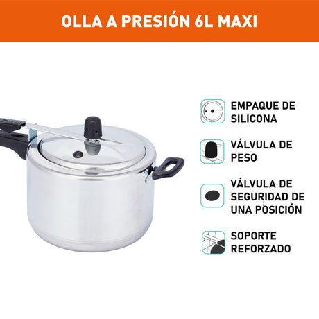 Olla a Presión Imusa Maxi Gris 42x21cm de Seis Litros con Cierre Interno - OLLAS Y SARTENES | Bylmo