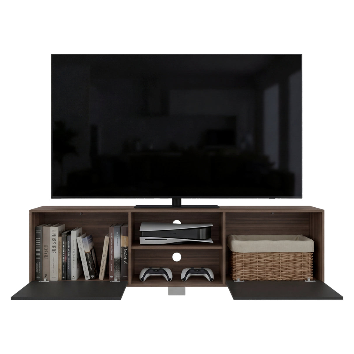 Rack de TV Classic Avellana y Wengue 180x52.5cm para TV Hasta 70" Pulgadas con Cuatro Compartimientos
